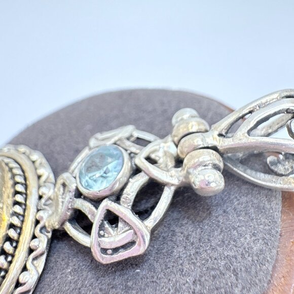 VTG Sterling Silver 925 Turquoise & Blue Topaz Pendant Size 2.5" Length - Picture 4 of 11